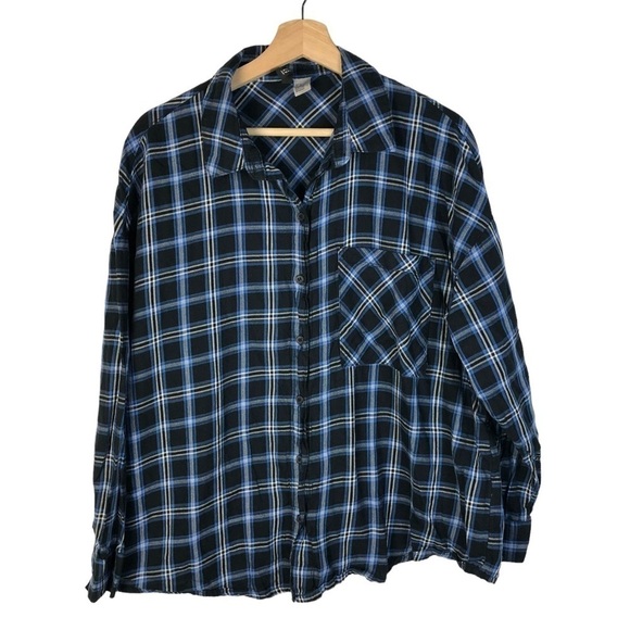H&M Divided Blue & Black Plaid Boyfriend Long Sleeve Button Down M - Picture 1 of 3